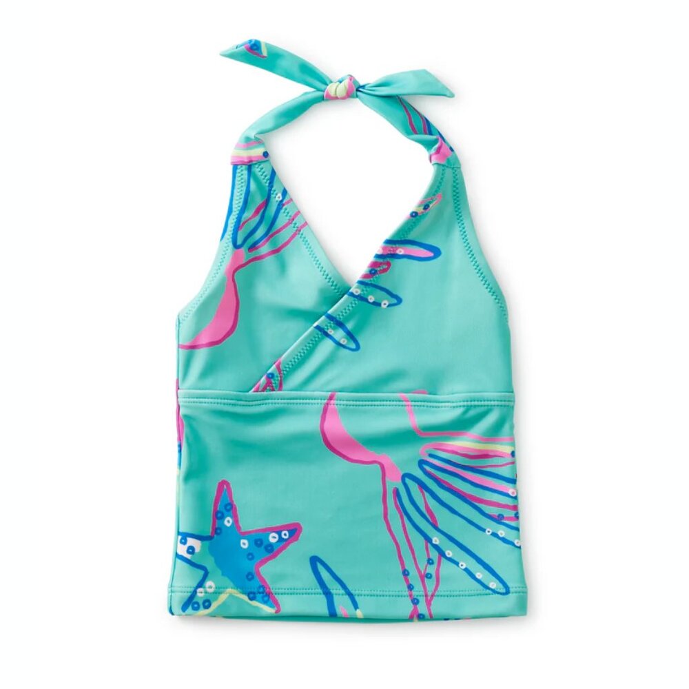 Tea Collection Girls Tie Tankini Swim Suit Top in Caribbean Reef